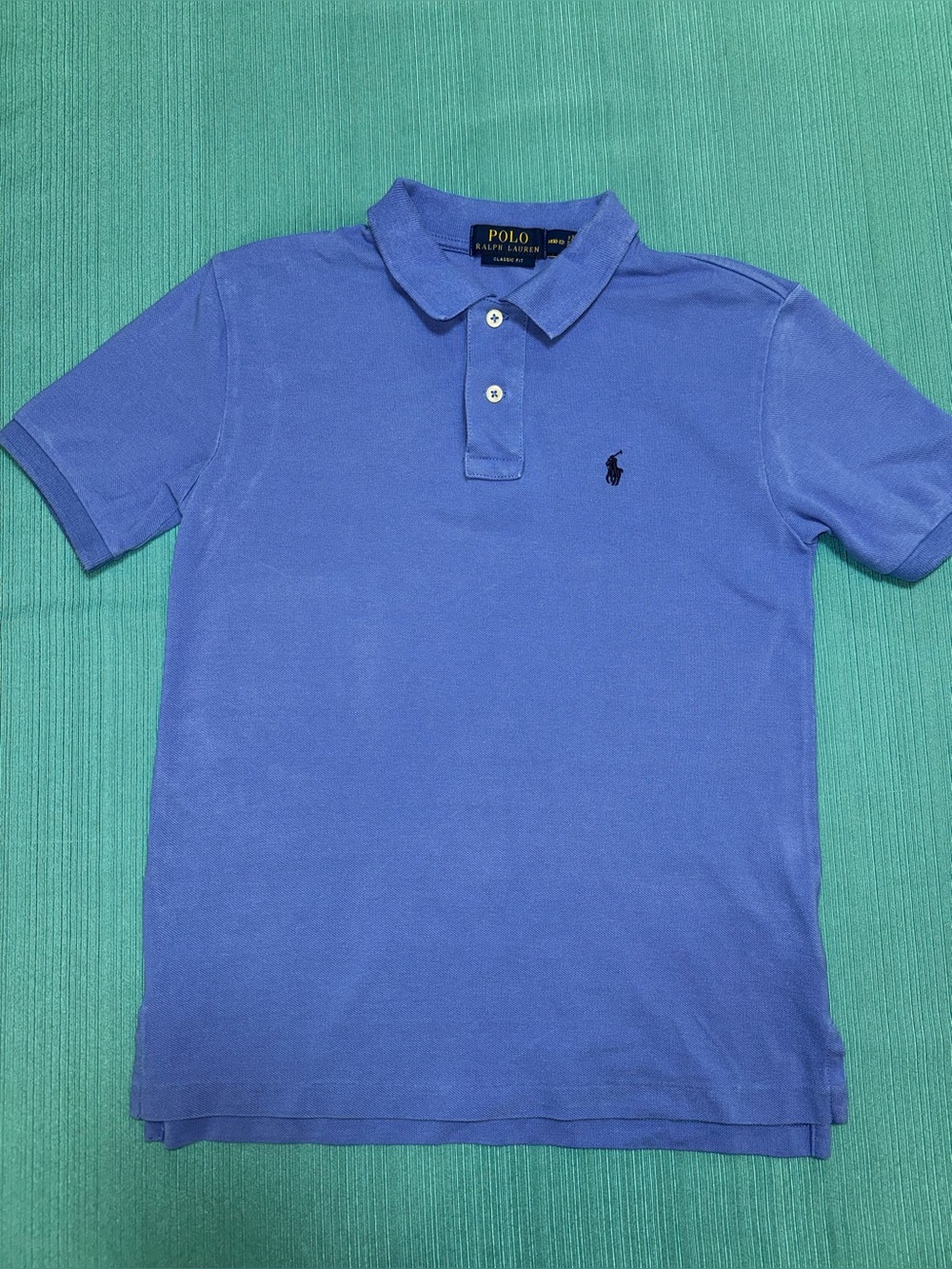 Polo Ralph Lauren kids Blue Solid Cotton Knit Polo, Classic Fit, Logo, M (10-12)